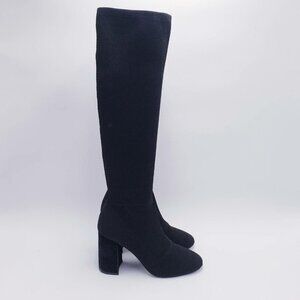 Joie Women's 8 Black Tall Knee High Knit Boot‎ Chunky Block Heel Square Toe